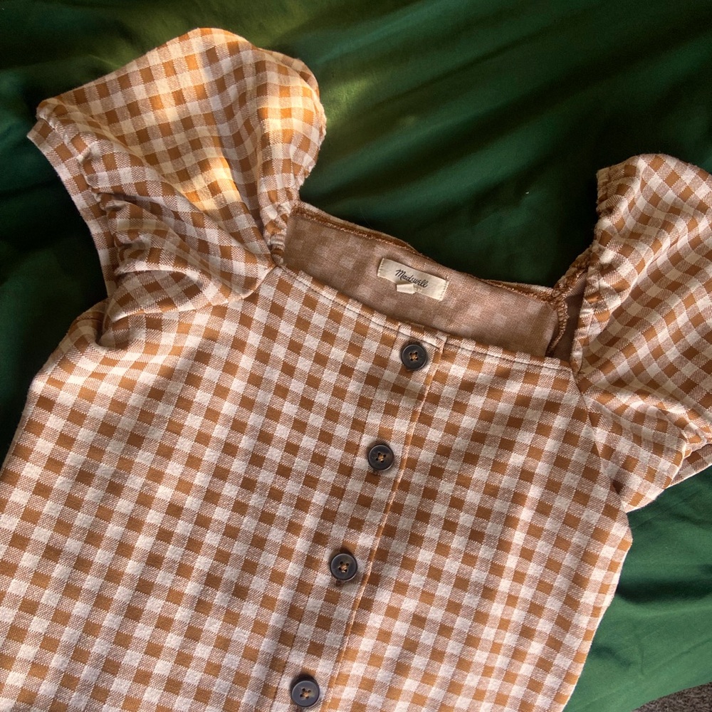 Madewell Gingham Square neck puff sleeve blouse